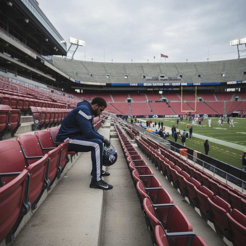 Player in a tracksuit sitting in the stands during a game