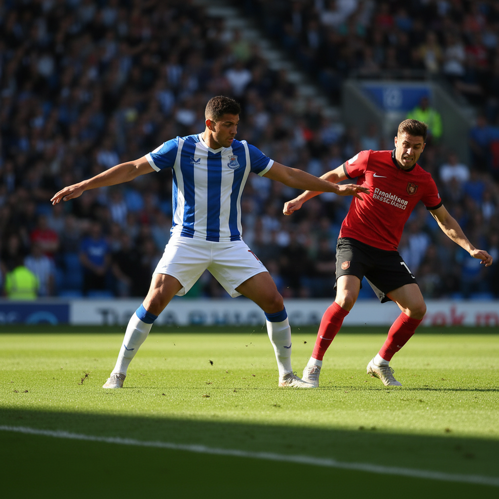 Well-positioned defender blocking a passing lane as a sprinting striker attempts to catch up